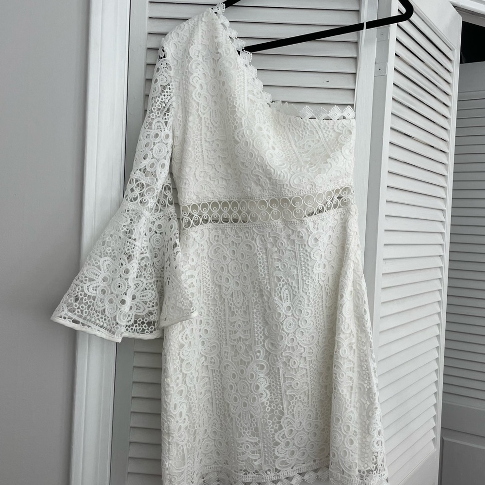 One shoulder white lace dress